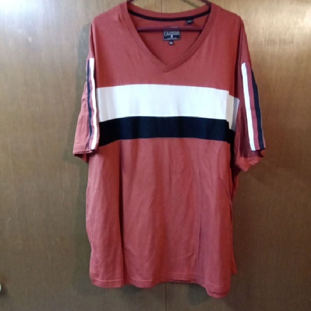 PX Clothing Men's Rust With Black & White Stripe V-Neck Shirt
